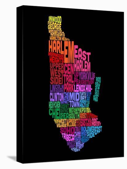 Manhattan New York Typography Text Map-Michael Tompsett-Stretched Canvas