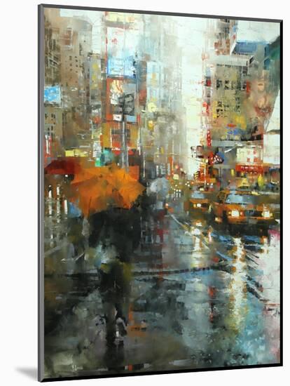 Manhattan Orange Umbrella-Mark Lague-Mounted Art Print