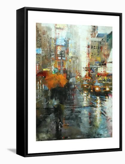 Manhattan Orange Umbrella-Mark Lague-Framed Stretched Canvas