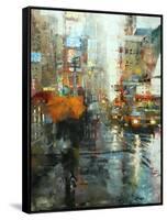 Manhattan Orange Umbrella-Mark Lague-Framed Stretched Canvas