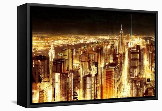 Manhattan Panoramic Nocturne-Christopher Farrell-Framed Stretched Canvas