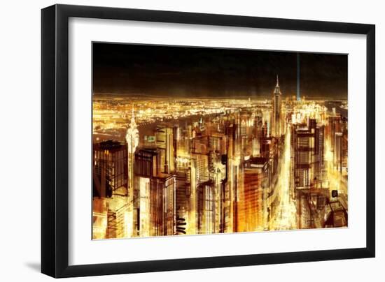 Manhattan Panoramic Nocturne-Christopher Farrell-Framed Giclee Print