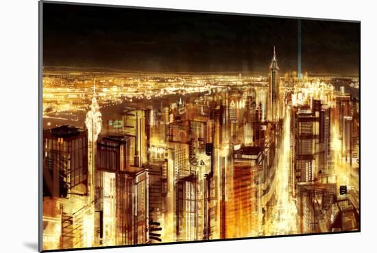 Manhattan Panoramic Nocturne-Christopher Farrell-Mounted Giclee Print