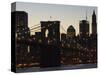 Manhattan Skyline and Brooklyn Bridge at Dusk, New York City, New York, USA-Amanda Hall-Stretched Canvas