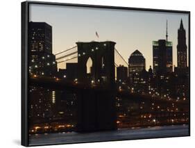 Manhattan Skyline and Brooklyn Bridge at Dusk, New York City, New York, USA-Amanda Hall-Framed Photographic Print