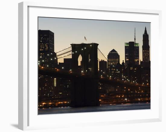 Manhattan Skyline and Brooklyn Bridge at Dusk, New York City, New York, USA-Amanda Hall-Framed Photographic Print