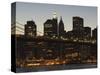 Manhattan Skyline and Brooklyn Bridge at Dusk, New York City, New York, USA-Amanda Hall-Stretched Canvas