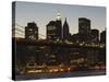 Manhattan Skyline and Brooklyn Bridge at Dusk, New York City, New York, USA-Amanda Hall-Stretched Canvas