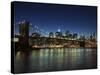 Manhattan Skyline and Brooklyn Bridge at Dusk, New York City, New York, USA-Amanda Hall-Stretched Canvas