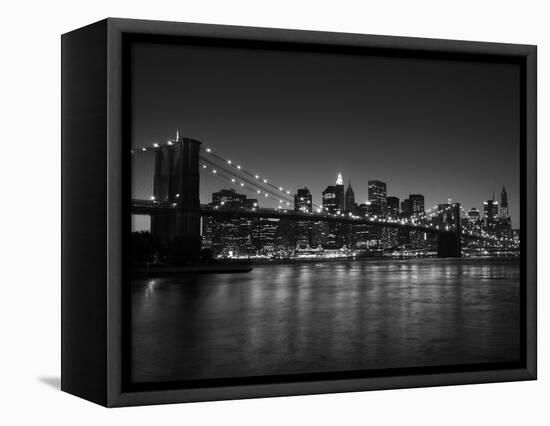 Manhattan Skyline and Brooklyn Bridge at Dusk, New York City, New York, USA-Amanda Hall-Framed Stretched Canvas