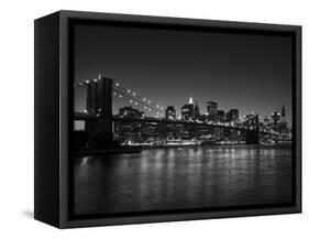 Manhattan Skyline and Brooklyn Bridge at Dusk, New York City, New York, USA-Amanda Hall-Framed Stretched Canvas