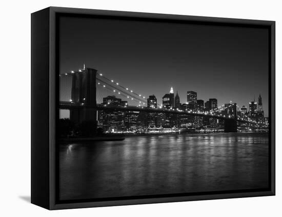 Manhattan Skyline and Brooklyn Bridge at Dusk, New York City, New York, USA-Amanda Hall-Framed Stretched Canvas