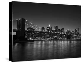 Manhattan Skyline and Brooklyn Bridge at Dusk, New York City, New York, USA-Amanda Hall-Stretched Canvas