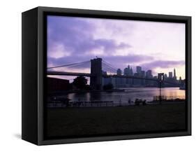 Manhattan Skyline and Brooklyn Bridge, New York, New York State, USA-Yadid Levy-Framed Stretched Canvas