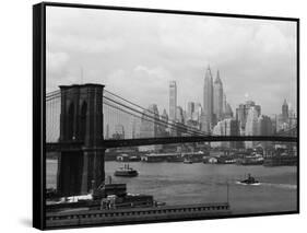 Manhattan Skyline And Brooklyn Bridge-Bettmann-Framed Stretched Canvas