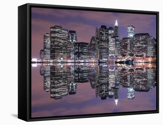 Manhattan Skyline at Night Lights-Zigi-Framed Stretched Canvas