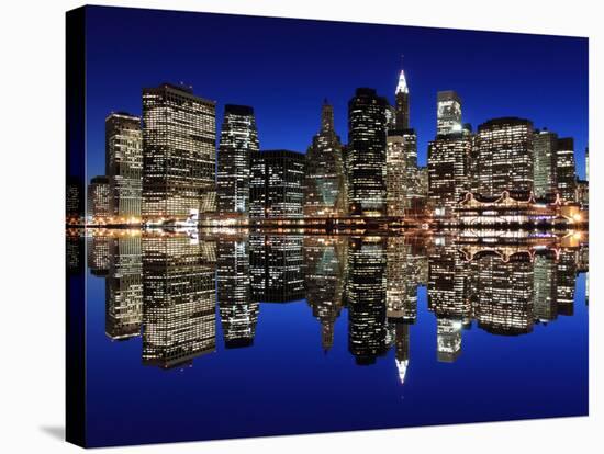 Manhattan Skyline at Night, New York City-Zigi-Stretched Canvas