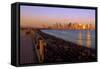 Manhattan Skyline at Sunset-George Oze-Framed Stretched Canvas