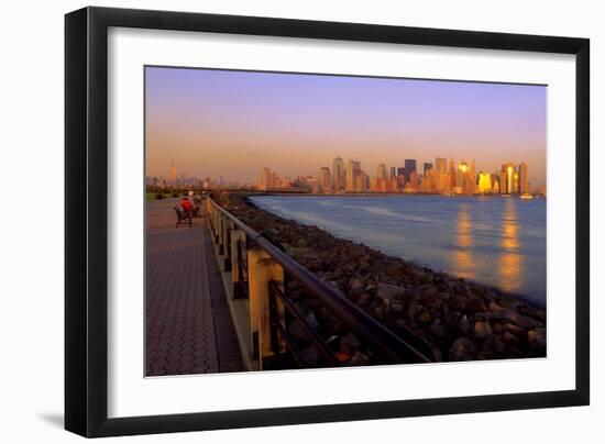 Manhattan Skyline at Sunset-George Oze-Framed Photographic Print