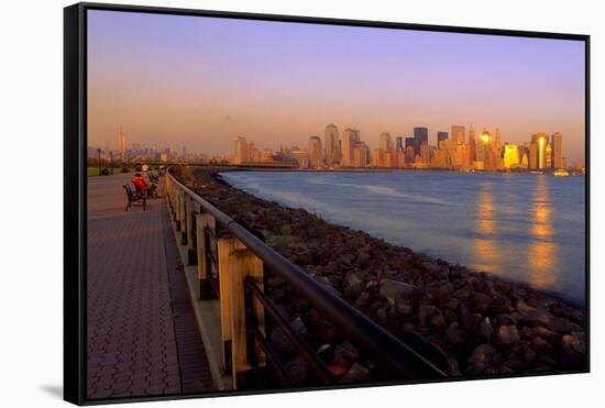 Manhattan Skyline at Sunset-George Oze-Framed Stretched Canvas