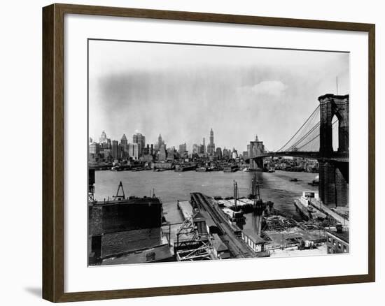 Manhattan Skyline, East River and Brooklyn Bridge-Irving Underhill-Framed Photographic Print