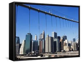 Manhattan Skyline from the Brooklyn Bridge, New York City, New York, USA-Amanda Hall-Framed Stretched Canvas
