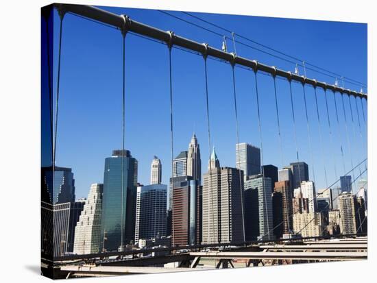 Manhattan Skyline from the Brooklyn Bridge, New York City, New York, USA-Amanda Hall-Stretched Canvas