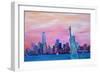 Manhattan Skyline with Downtown and Lady Liberty-Markus Bleichner-Framed Art Print