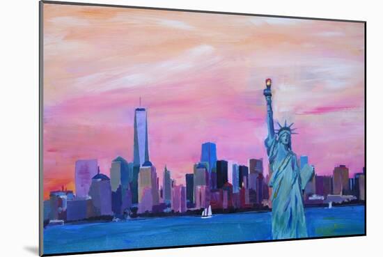 Manhattan Skyline with Downtown and Lady Liberty-Markus Bleichner-Mounted Art Print