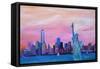 Manhattan Skyline with Downtown and Lady Liberty-Markus Bleichner-Framed Stretched Canvas