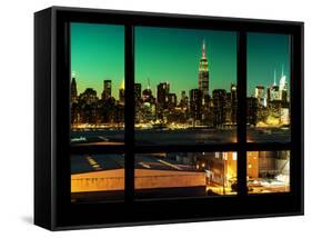 Manhattan Skyline with the Empire State Building by Night -NY Cityscape - Manhattan, New York, USA-Philippe Hugonnard-Framed Stretched Canvas