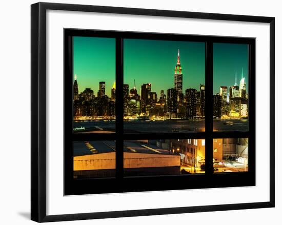 Manhattan Skyline with the Empire State Building by Night -NY Cityscape - Manhattan, New York, USA-Philippe Hugonnard-Framed Photographic Print