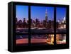 Manhattan Skyline with the Empire State Building by Night -NY Cityscape - Manhattan, New York, USA-Philippe Hugonnard-Framed Stretched Canvas