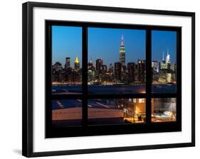 Manhattan Skyline with the Empire State Building by Night -NY Cityscape - Manhattan, New York, USA-Philippe Hugonnard-Framed Photographic Print