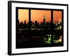 Manhattan Skyline with the Empire State Building by Night -NY Cityscape - Manhattan, New York, USA-Philippe Hugonnard-Framed Photographic Print