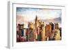 Manhattan Skyscrapers - In the Style of Oil Painting-Philippe Hugonnard-Framed Giclee Print