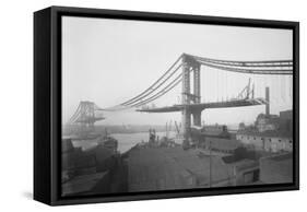 Manhattan Suspension Bridge under Construction as Viewed from Brooklyn-null-Framed Stretched Canvas