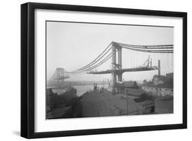 Manhattan Suspension Bridge under Construction as Viewed from Brooklyn-null-Framed Art Print