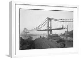 Manhattan Suspension Bridge under Construction as Viewed from Brooklyn-null-Framed Art Print