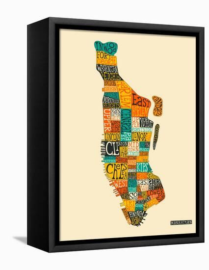 Manhattan Typographic Map-Jazzberry Blue-Framed Stretched Canvas