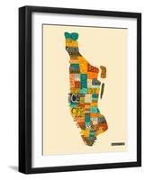 Manhattan Typographic Map-Jazzberry Blue-Framed Art Print