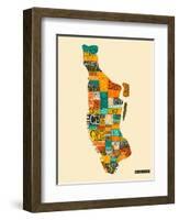 Manhattan Typographic Map-Jazzberry Blue-Framed Art Print