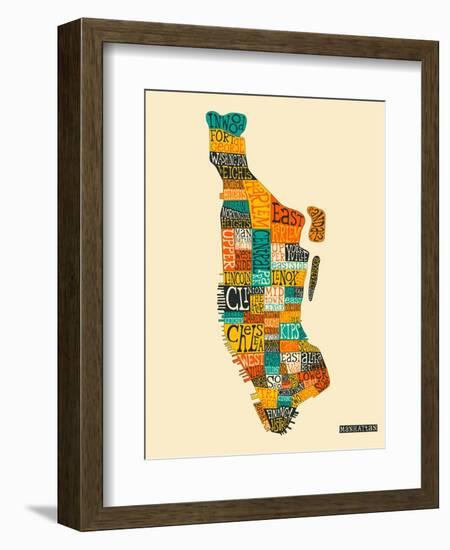 Manhattan Typographic Map-Jazzberry Blue-Framed Art Print