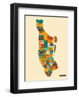 Manhattan Typographic Map-Jazzberry Blue-Framed Art Print