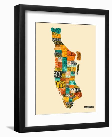 Manhattan Typographic Map-Jazzberry Blue-Framed Art Print