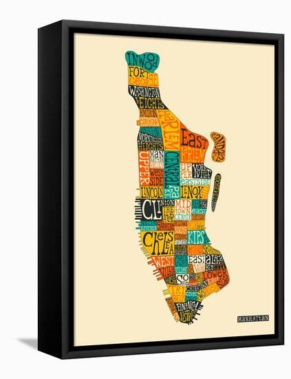 Manhattan Typographic Map-Jazzberry Blue-Framed Stretched Canvas