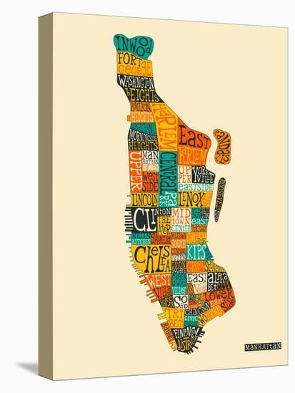 Manhattan Typographic Map-Jazzberry Blue-Stretched Canvas