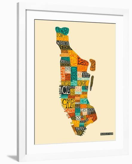 Manhattan Typographic Map-Jazzberry Blue-Framed Art Print