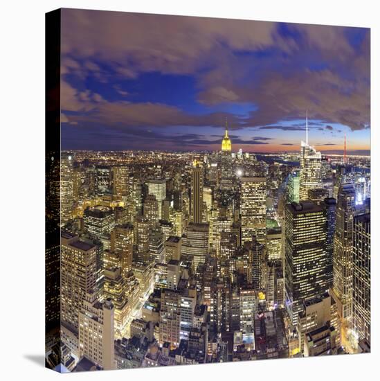 Manhattan View Towards Empire State Building at Sunset from Top of the Rock, at Rockefeller Plaza,-Gavin Hellier-Stretched Canvas