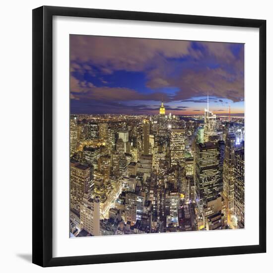 Manhattan View Towards Empire State Building at Sunset from Top of the Rock, at Rockefeller Plaza,-Gavin Hellier-Framed Premium Photographic Print